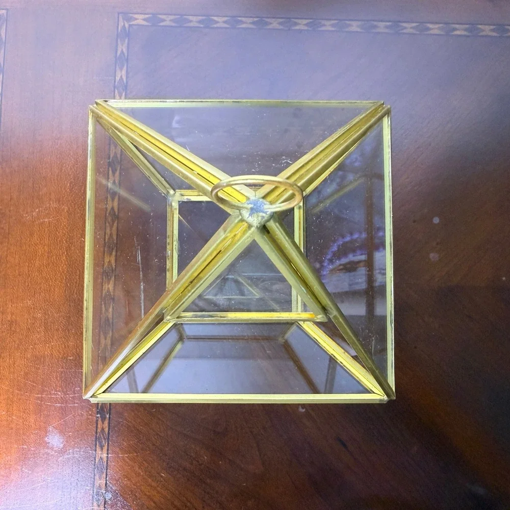 Vintage Brass Glass Pyramid Terrarium Geometric Display Case MCM Boho 80s‎ Decor